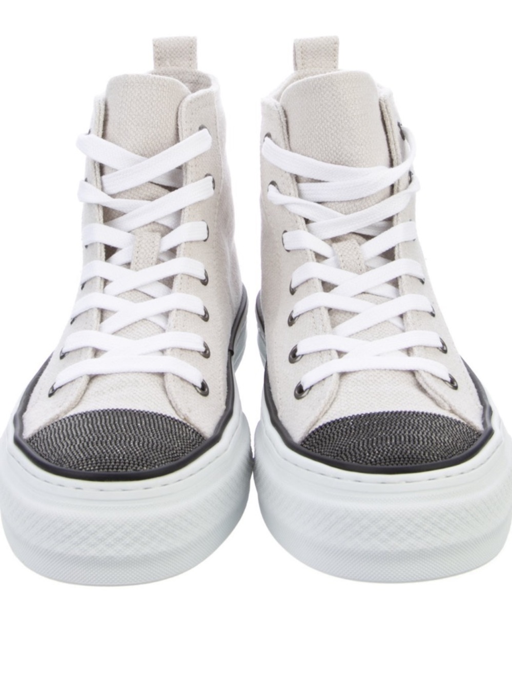 Brunello Cucinelli Canvas White Monili
High-Top Sneakers in Off-White Charcoal